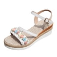 thumbnail image 7 of Espadrilles for Women 2026 Summer Trendy Open Toe Band Ankle Strap Wedge Sandals Casual Bohemian Beach Vacation Dress Heels White Size 6.5, 7 of 7