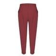 thumbnail image 5 of Elastic Waist Casual Trousers with Pockets, Cotton and Linen Blend, Red M, Size S-5XL, 5 of 9