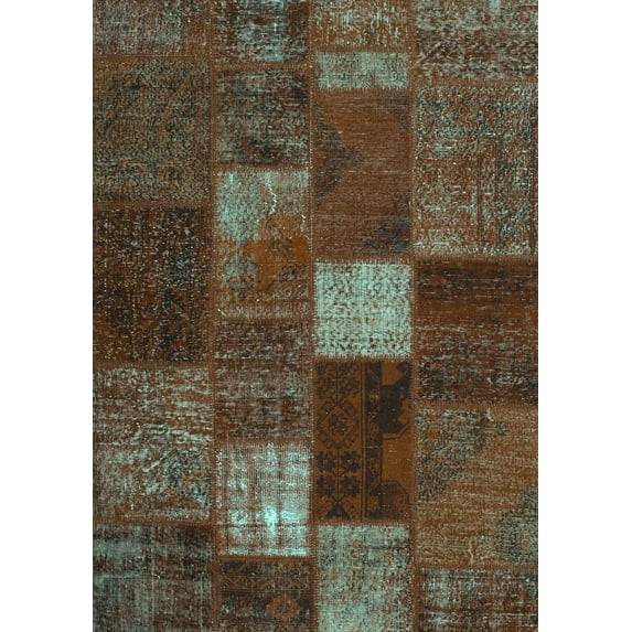 Ahgly Company Indoor Rectangle Patchwork Turquoise Blue Transitional Area Rugs, 7' x 10'
