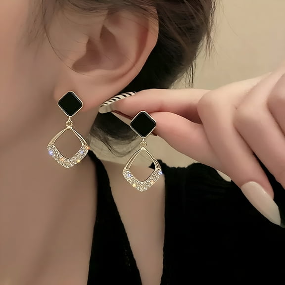 DESIGNICE Retro Black Square Drop Dangle Earrings Stud Women Wedding Party Jewelry
