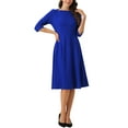 thumbnail image 2 of INSPIRE CHIC Vintage 3/4 Sleeve Dress for Women's Elegant Boat Neck Wear to Work Dress Trendy XL Royal Blue, 2 of 6