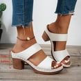 thumbnail image 2 of Women's Platform Heels Open Toe Wedge Sandals Summer Slides Solid Vintage Leather Comfy Casual Dress Pumps Shoes White Size 6.5, 2 of 8