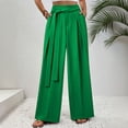 thumbnail image 6 of Cagogo Women's Plus Size Wide Leg Pants High Waisted Tie Waist Flowy Solid Casual Office Long Trousers Elegant Summer Dressy Loose Palazzo Work Beach, Green M, 6 of 6