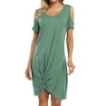 thumbnail image 5 of Women's Twist Knot T Shirt Dress Casual V Neck Cold Shoulder Knee Length Tunic Dresses, 5 of 7