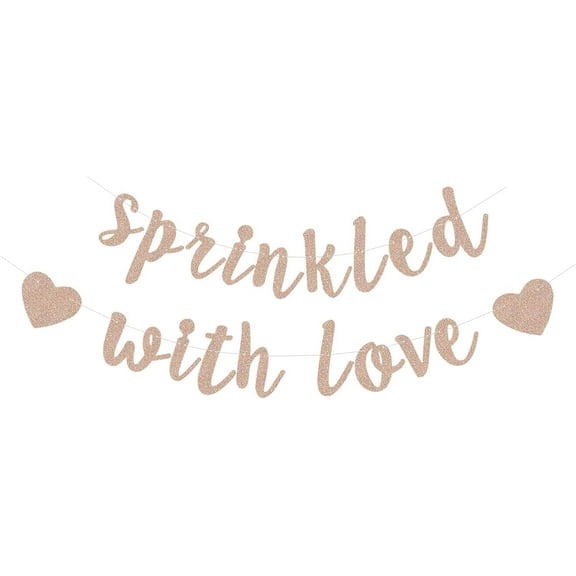 Glitter Sprinkled with Love Banner, Baby Shower Banner, Bridal Shower, Wedding Party Garland Bunting Decorations - Rose Gold