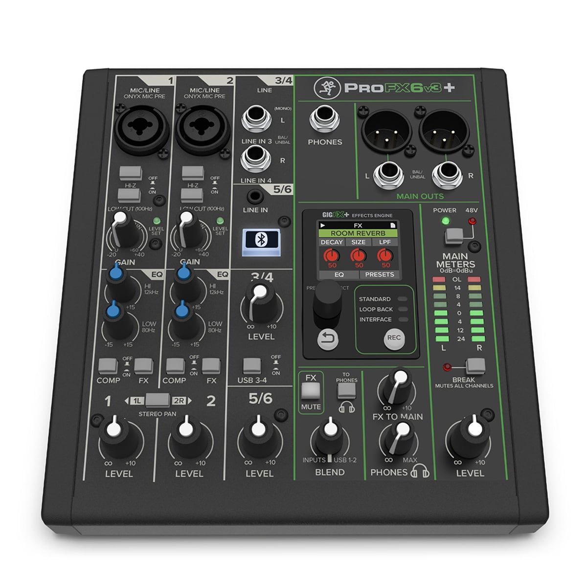 Mackie ProFX6v3+ 6-Channel Bluetooth Analog Mixer with Enhanced FX, Bundle with TAPH100 Headphones and 2x 25' 3-Pin XLR Microphone Cable