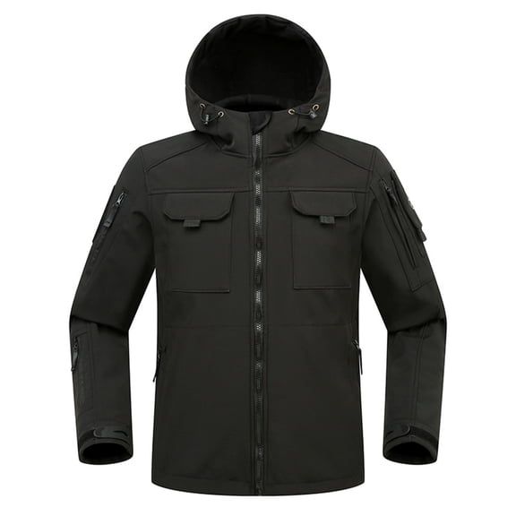 Men's Windbreaker Jacket Zip Front Windbreaker Jacket Fashion Casual Windproof Warm Jacket Long Sleeve Hooded Casual Outwear Black 2XL