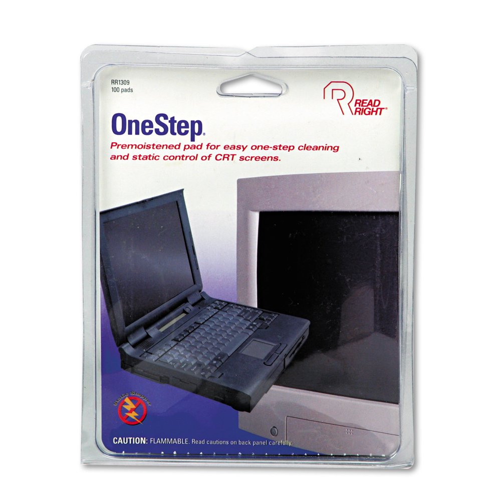 Read Right OneStep CRT Screen Cleaning Pads, 5 x 5, Cloth, White, 100