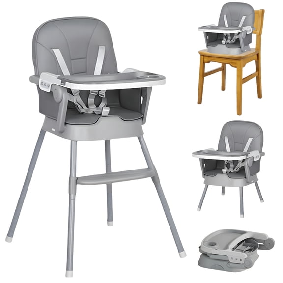 4-in-1 Baby High Chair,Foldable Portable Infant Dining Chair|,Lightweight Booster Seat for 6-36 Months,Grey