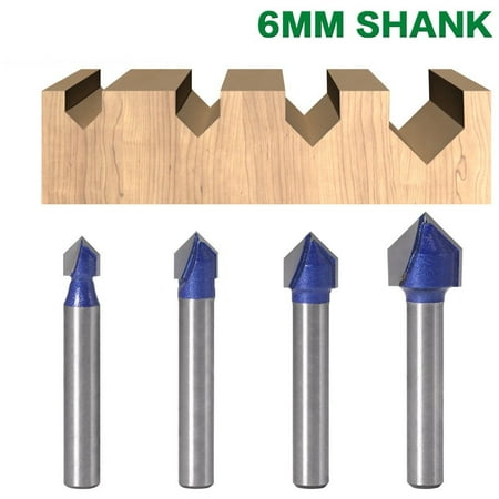 

4pcs 6mm Steel CNC 90Deg Engraver Woodwork Cutter 3D Router V Groove Drill Bits