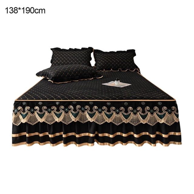Elegant Ruffled Bed Skirt, Cotton Blend Fabric with Quilted Mattress Protection, Plush Comfort Dust Ruffle, Queen/King Size, White, 14-Inch Drop