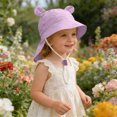 thumbnail image 2 of Xijirk Kids Bear Ear Bucket Hat Solid Beige Color Cute Animal Design Wide Brim with Adjustable Chin Strap Breathable Cap for Outdoor Beach,Light Purple,1-4 Years, 2 of 4