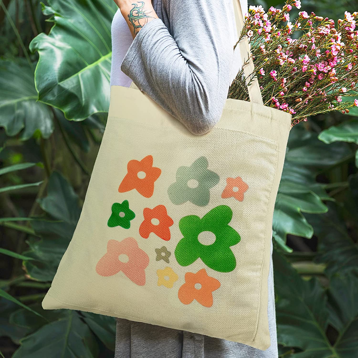 flower canvas tote bag