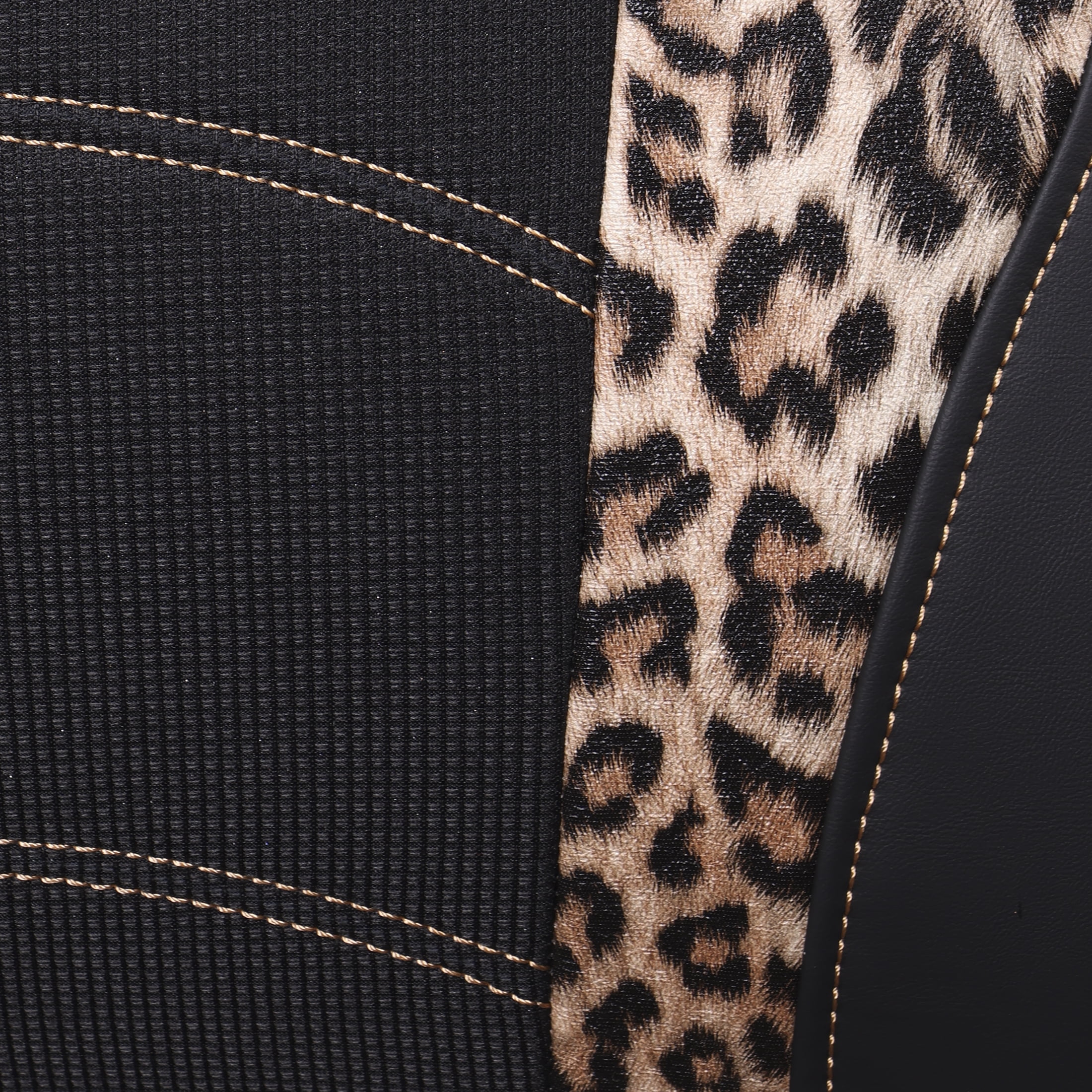 Auto Drive Leopard Leatherette & Black Waffle Fabric Front Car Seat Cover, Universal Fit for Cars Trucks and Suvs,2 pack