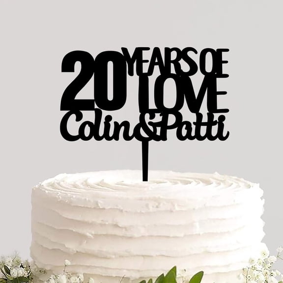 Cake Topper Custom Names Colors Happy 20th Anniversary Decorative Cake Insert Topper Pastry Party Cake Ornament for Anniversary Ceremony Theme Party Decor Best Gift for Couples