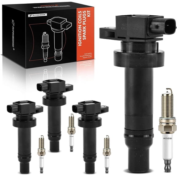 A-Premium Set of 8 Ignition Coil Pack and Iridium Spark Plugs Compatible with Kia Soul 2010-2011, 1.6L, Replace# 273012B010