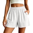 thumbnail image 2 of Utoimkio Women's Crinkle Gauze Shorts,Elastic High Waist with Button Detail Pockets, 2 of 7