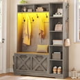 thumbnail image 7 of Farmhouse Hall Tree with 10 Coat Hooks, Bench and Shoe Storage, Entryway Bench with Flip Drawers, 7 Shelves and Led Lights for Entryway, Hallway, 7 of 7