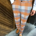 thumbnail image 2 of Prolriy Mens Dress Pants Men's Casual Plaid Print Party Suit Pants Feet Pants with Pockets Men's Pants Orange XXL, 2 of 9