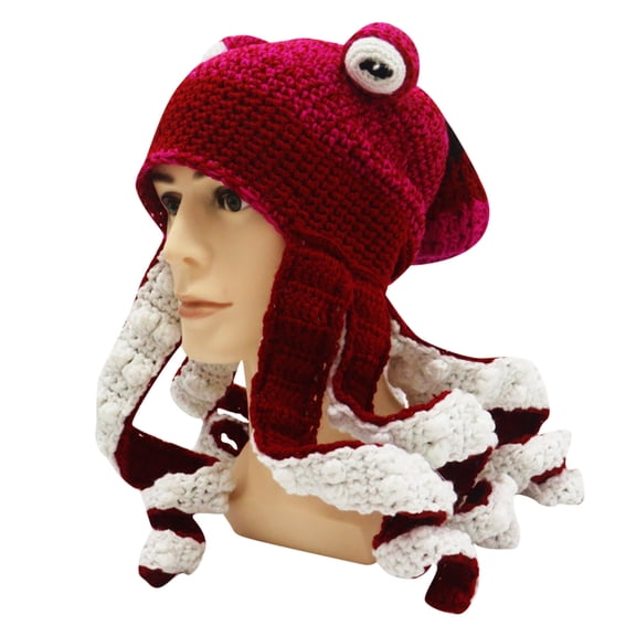 Abcnature Cute Novelty Hats Funny Christmas Hat Cartoon Octopus Hats Knitted Hat Men And Women Squid Shape Crochet Yarn Funny Autumn And Winter Hat Warm Knitted Headgear Hot Pink Size