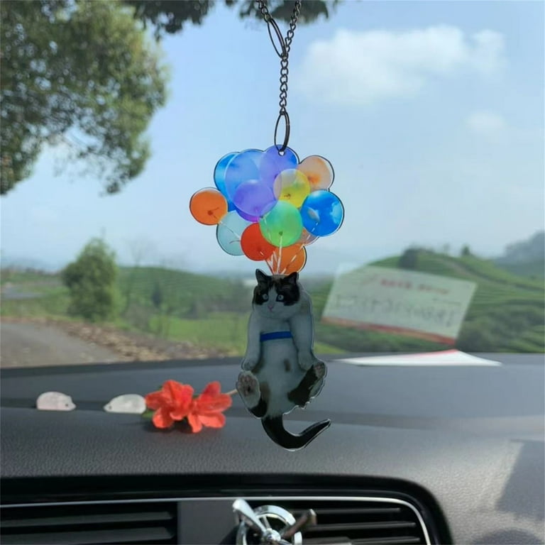 Cat Car Hanging Ornament with Colorful Balloon Cute Car Hanging Ornament  Keychain Car Pendant Creative Cute Cat