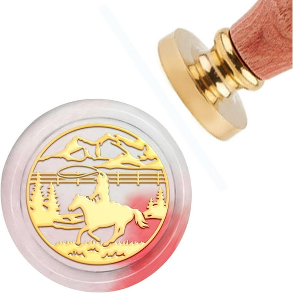 Horse Wax Seal Stamp West Cowboy Vintage Sealing Wax Stamps Mountain 30mm 1.18inch Removable Brass Head Sealing Stamp with Wooden Handle