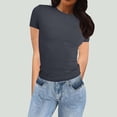 thumbnail image 2 of Ruyang Casual T Shirt for Women, Women's Basic Tops Solid Color Short Sleeve Crewneck Shirt Slim Fit T-Shirt Streetwear, 2 of 5