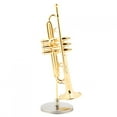 thumbnail image 2 of Réplica de trompeta en miniatura con soporte y estuche. Modelo de instrumento chapado en oro. Adornos musicales., 2 of 12