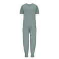 thumbnail image 4 of Ensemble 2 Pcs pour Femmes Été Col Uni Manches Courtes Blouse Haut + Pantalon Ample avec Poches, 4 of 6