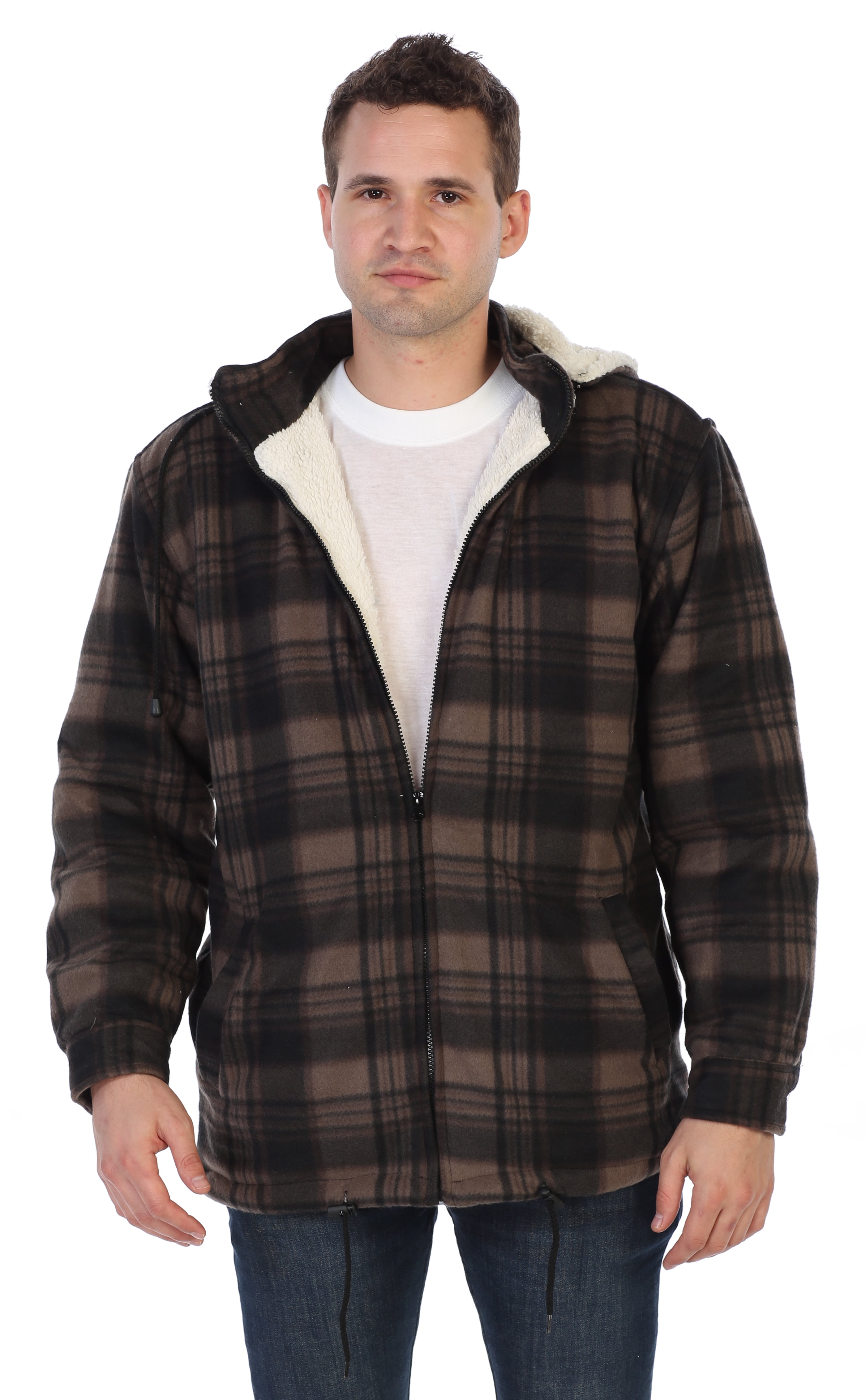 Gioberti Mens Sherpa Lined Flannel Jacket With Removable Hood