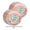 thumbnail image 2 of Two Groovy 2nd Birthday Party Supplies 64 Piece Tableware Set Includes Large 9" Paper Plates Dessert Plates, Cups and Napkins Kit for 16, 2 of 9