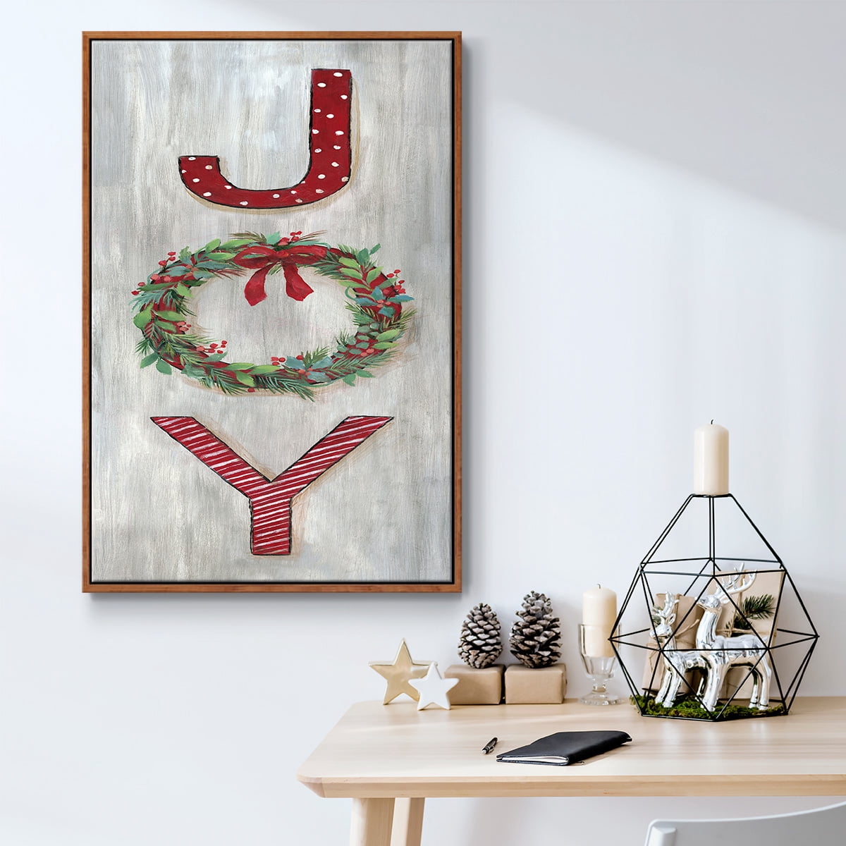 Joy - Framed Gallery Wrapped Holiday Canvas - 25 x 37 - Rosewood Frame