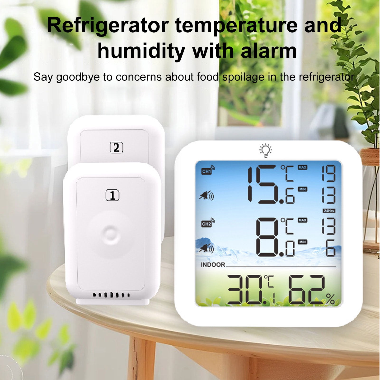 LAZIOEGR Wireless Digital Refrigerator and Freezer Thermometer with 2 Transmitters and Alarm 328ft Range LCD Display
