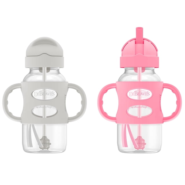 Botella Sippy Straw Dr. Brown's Milestones 270 ml, gris y rosa