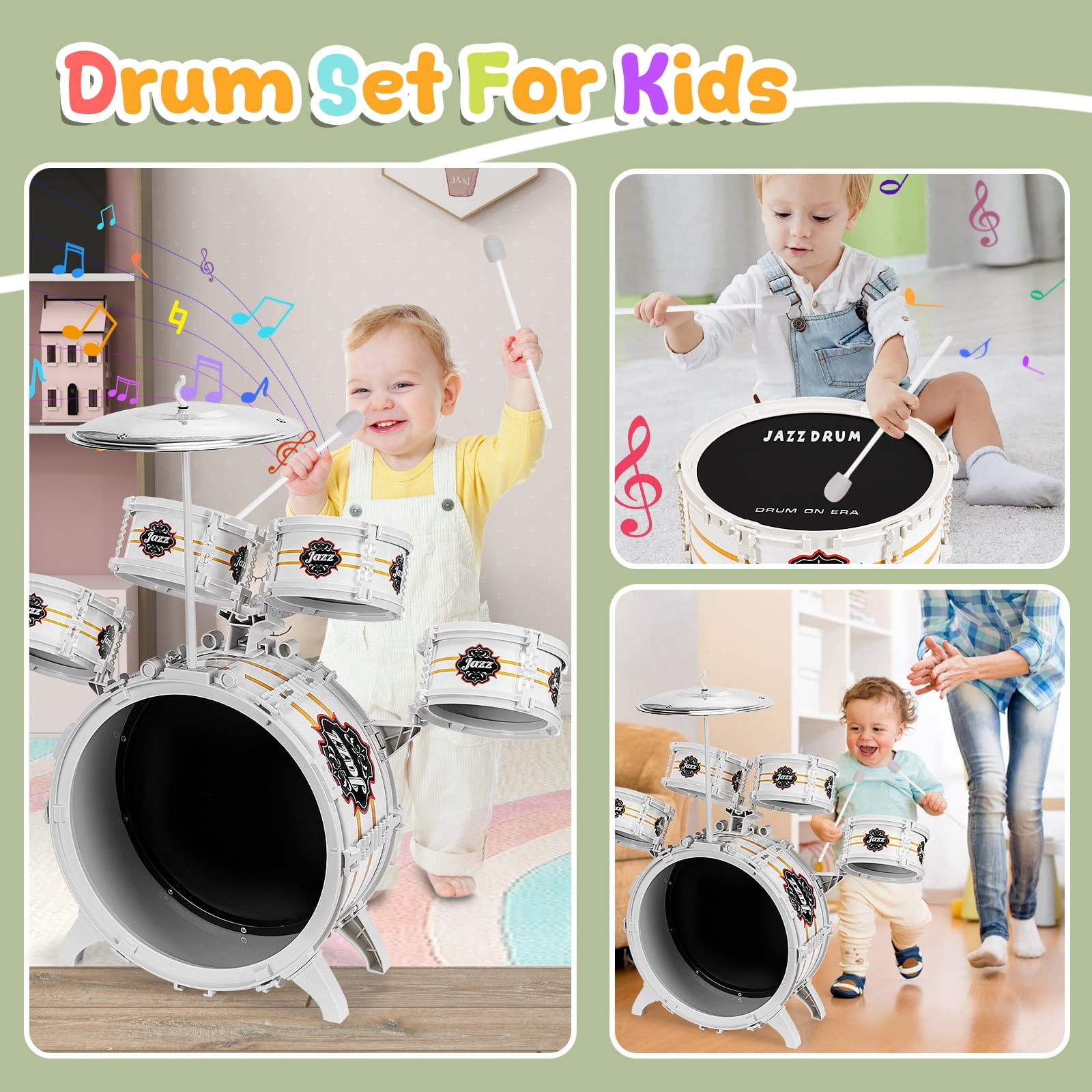 Musical Toy Drums Set for Kids / Toddlers - 5 Drums Musical Instruments Christmas / Birthday Toys for 3 4 5 Year Old Kids Girls Boys