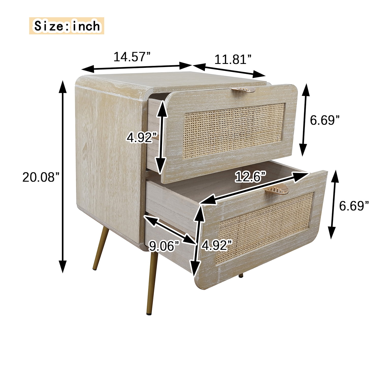 Resenkos Natural Rattan Drawer Nightstand with Accent Handle and Metal Leg Resenkos Natural Rattan Drawer Nightstand with Accent Handle and Metal Leg