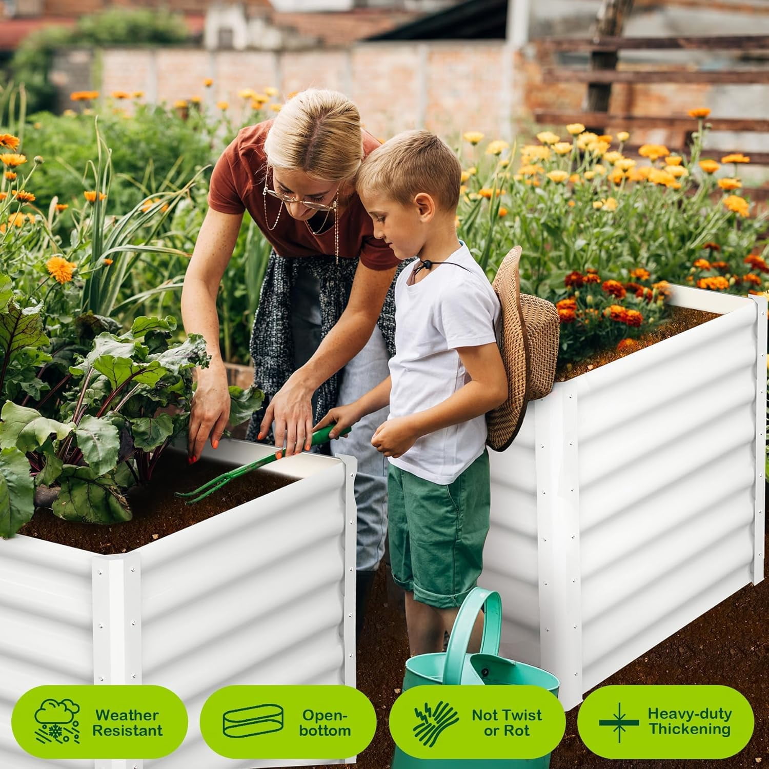 Lumiparty 2 Pack 6x3x2ft Metal Galvanized Raised Garden Bed, Ground Planter Box for Outdoor Vegetables Flowers, Beige