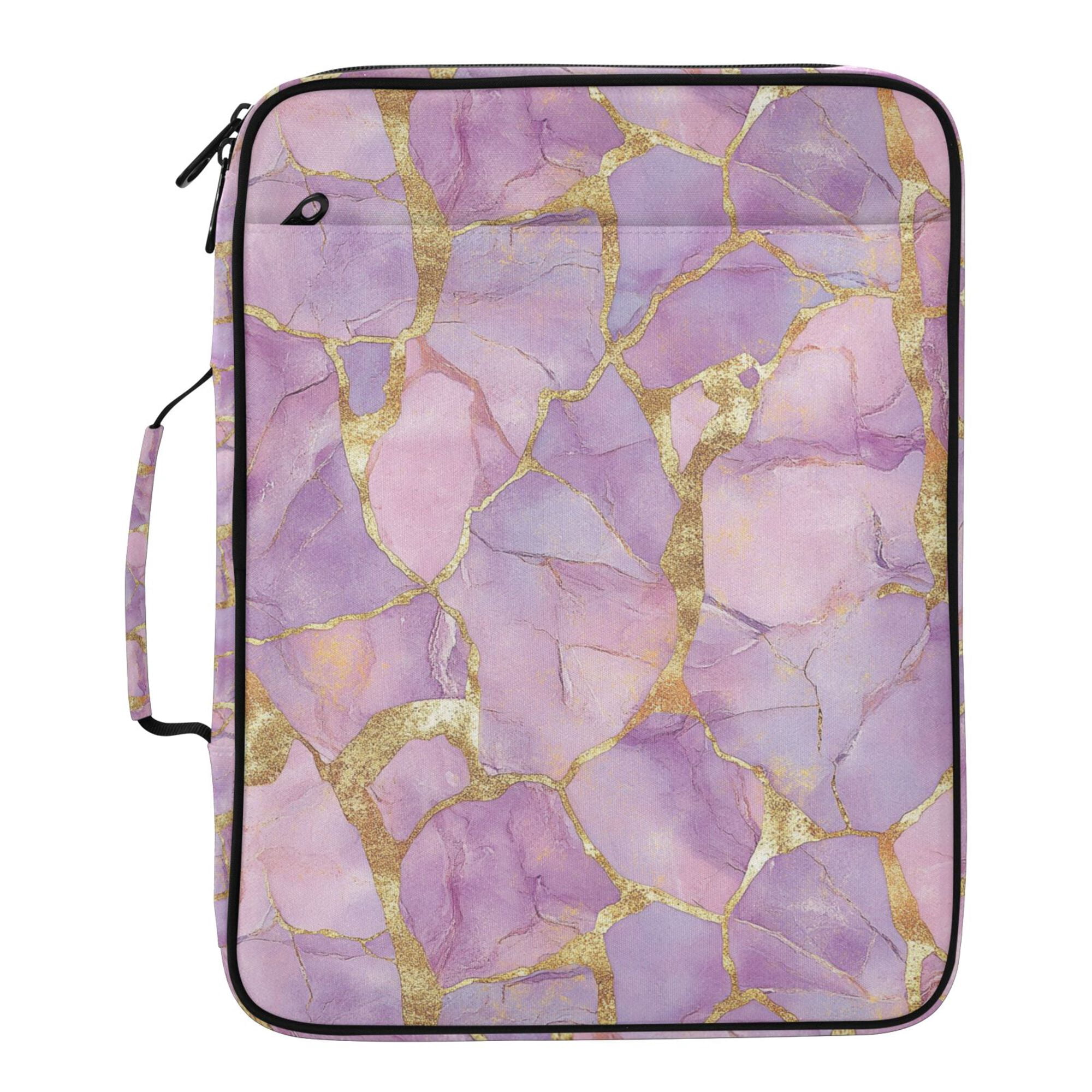FORMRS Accordion File Folder A4 Size 7-Pocket Expanding Document Organizer Bag with 3 Ring Binder, Pastel Pink Marble Pattern
