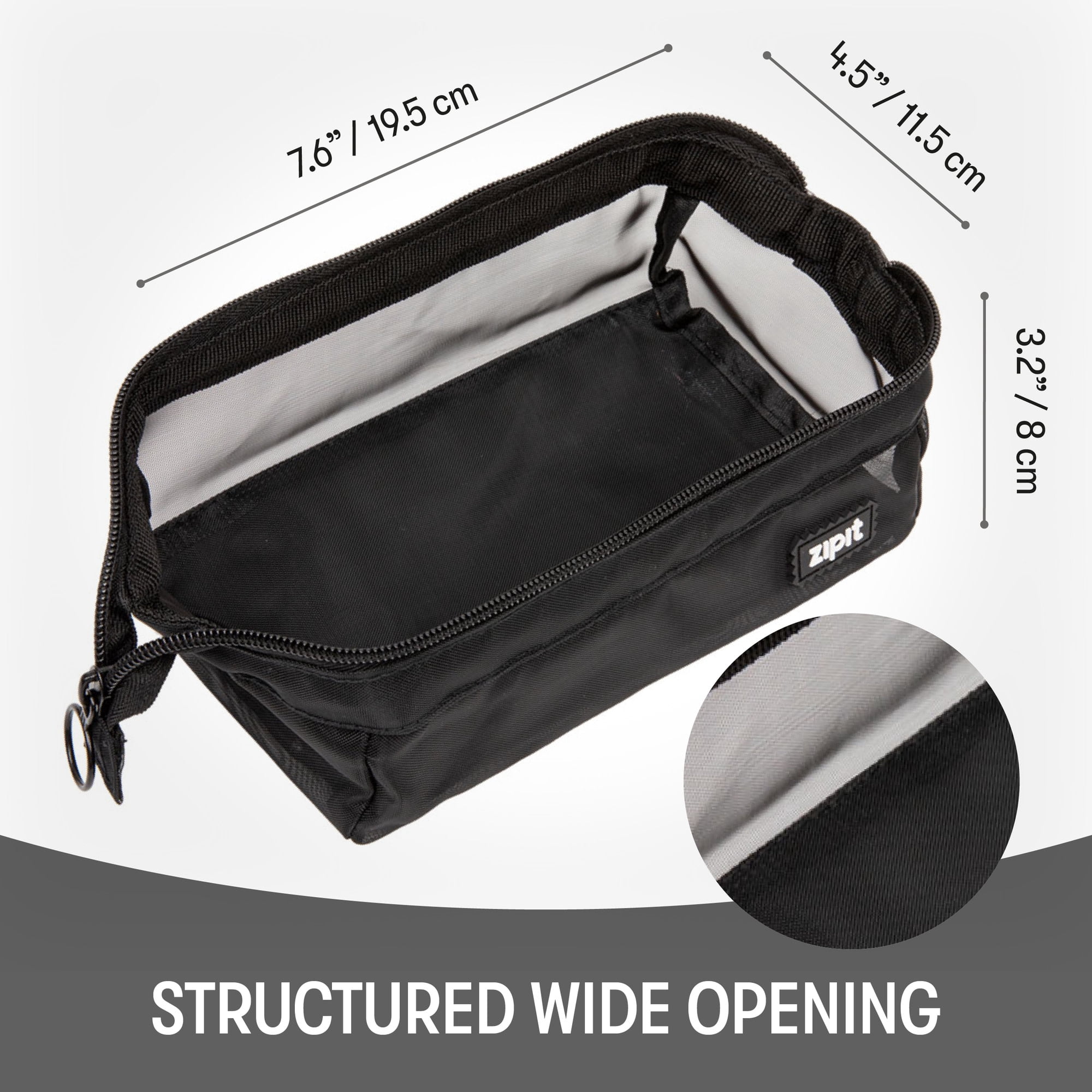 ZIPIT: Lenny Pencil Case - Mesh Black - Large Storage Capacity Zipper Pouch, Makeup-Stationery Bag, School-Travel, Washable Quick Dry, Kid-Teen-Adult