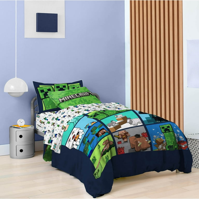 Minecraft Kids Piece Green Reversible Comforter and Pillowcase