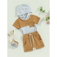 thumbnail image 3 of CIYCuIT 3M 6M 12M 18M 24M 3T Toddler Baby Boys Summer Outfits Striped Patchwork Short Sleeve Hooded T-Shirt + Solid Color Shorts 2Pcs Infant Casual Short Pants Sets, 3 of 9