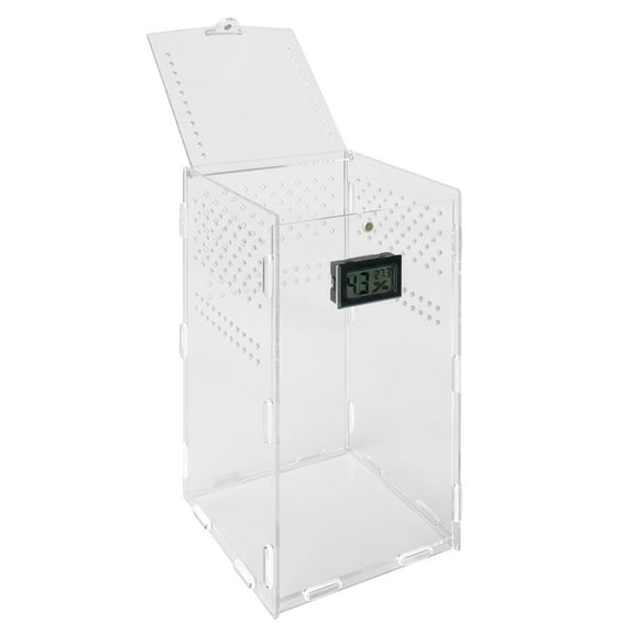 YIEMEEN Reptiles Feeding Box Acrylic Terrariums Container with Temperature Hygrometer for Spiders Lizards Mini Habitat