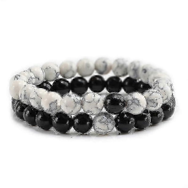 Bracelet Set Couples Distance Black White Natural Lava Stone Tiger Eye Beaded Yoga Bracelets For Men