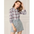 thumbnail image 3 of Allegra K Camisa A Cuadros Con Botones Ligero Manga Larga Ajuste Clásico Para Mujer Púrpura L, 3 of 6