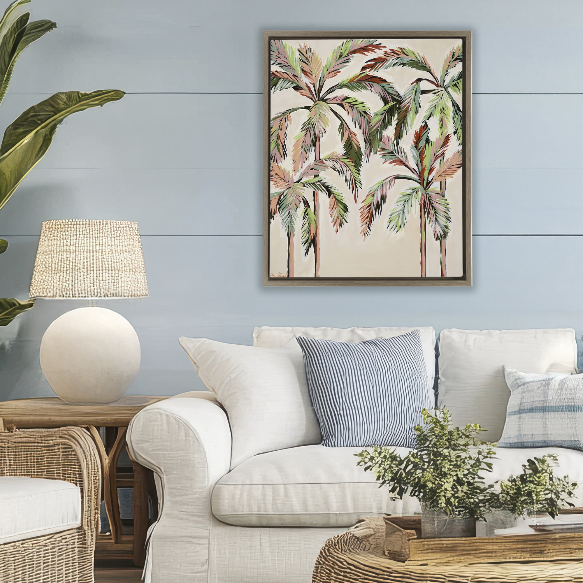 Stupell Industries Blushing Palm Tree Canopy Brown Framed Floater Canvas Wall Art, design by Dani Heyward