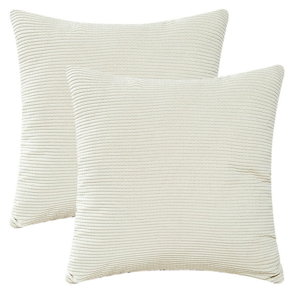 REGALWOVEN 2 Pcs Corduroy Classical Modern Soft Solid Pillow Covers for Couch Sofa Home Bedroom White 18" x 18"