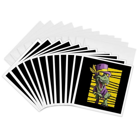3dRose, Mardi Gras Celebration with Dinosaur T-Rex, 12 Greeting Cards with envelopes