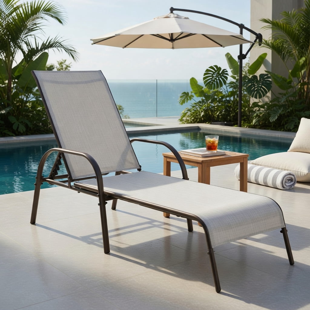Hommoo 2-Pack Adjustable Outdoor Chaise Lounge Chairs, Fabric Patio Recliners with 5-Position Backrest, Steel Frame, Poolside & Backyard Ready, Gray