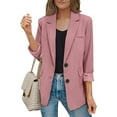 thumbnail image 3 of tklpehg Womens Blazers for Work Casual Bussiness Casual Blazers Button Open Front Coat Work Office Blazer Jacket Solid Color Loose Leisure Fall Coat Long Sleeve Overcoat Outwear Pink XL, 3 of 8