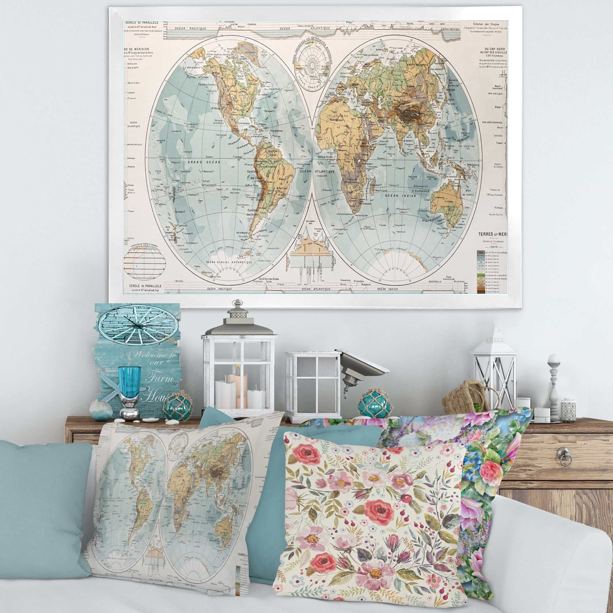 Designart 'Ancient World Map II' Rustic Framed Art Print